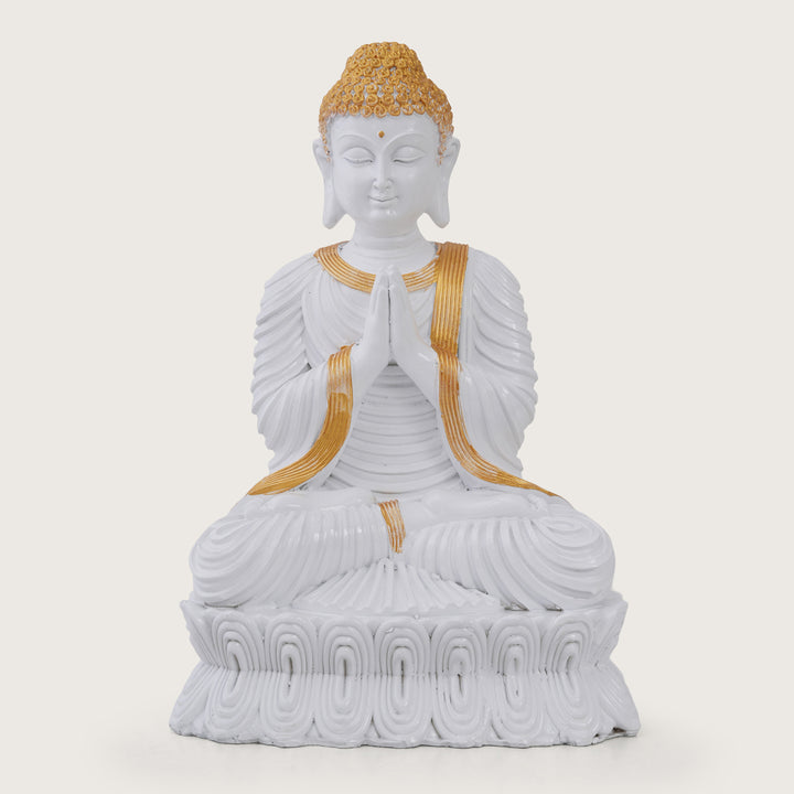 Serene White & Gold Buddha Statue