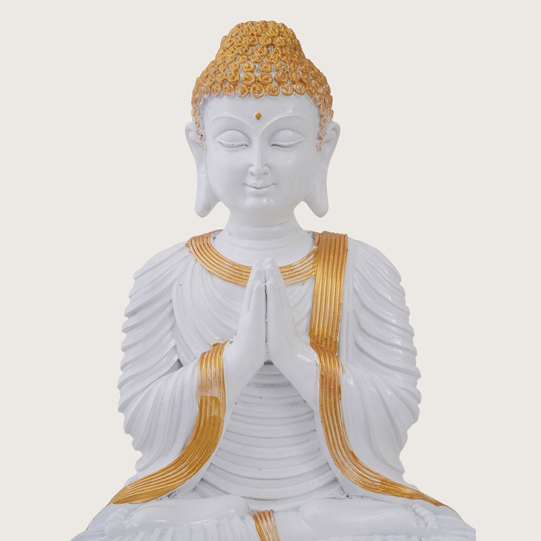 Serene White & Gold Buddha Statue
