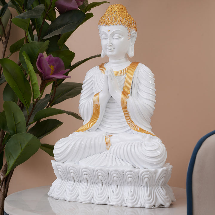 Serene White & Gold Buddha Statue