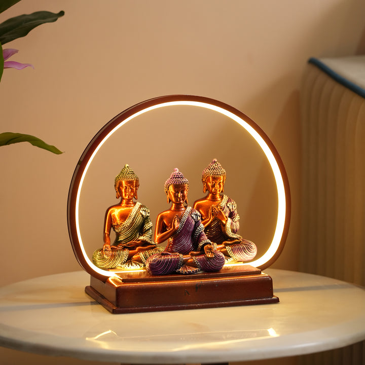 Set of 3 Meditating Buddha Statues with LED Arch Light