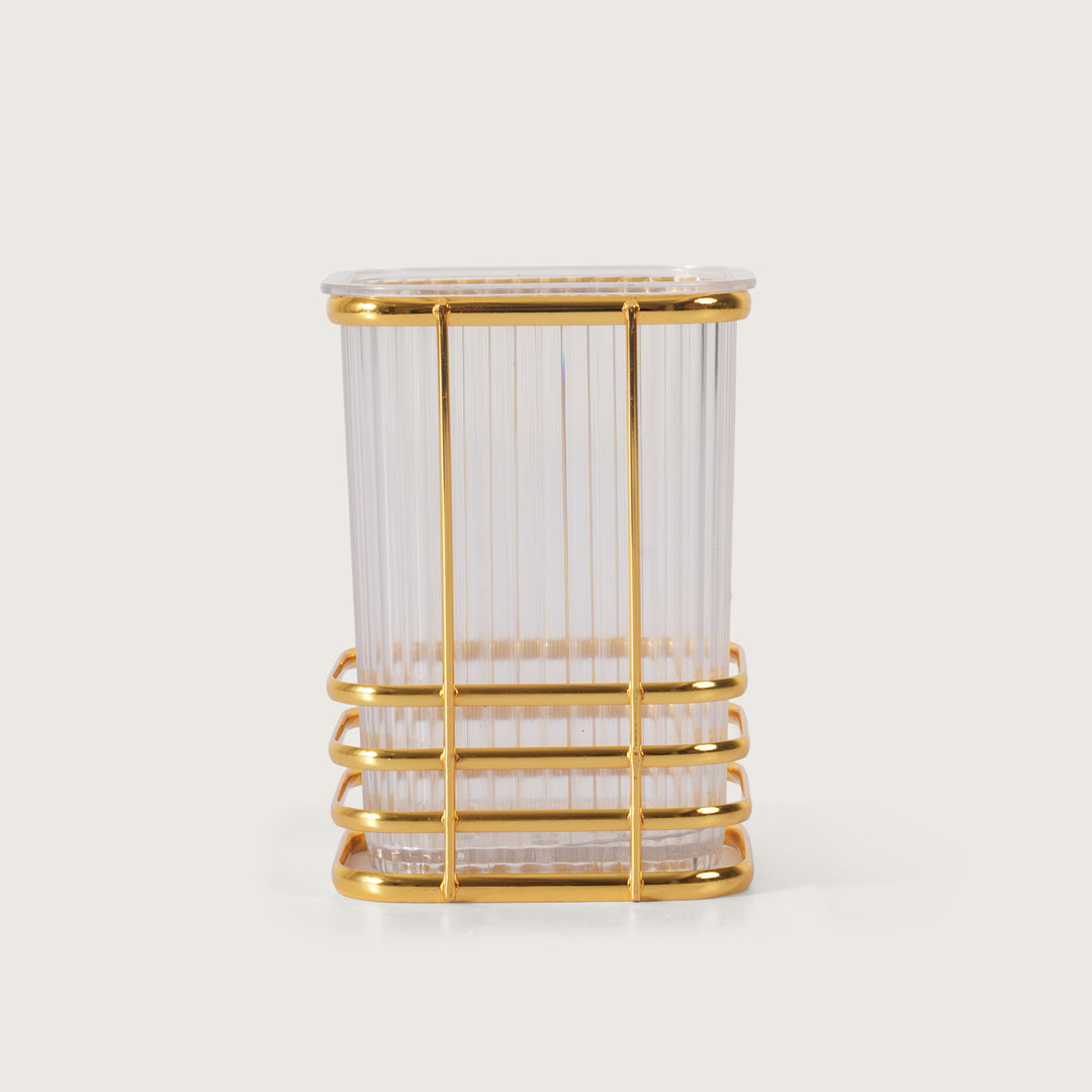Square Cutlery Stand With Gold Finish