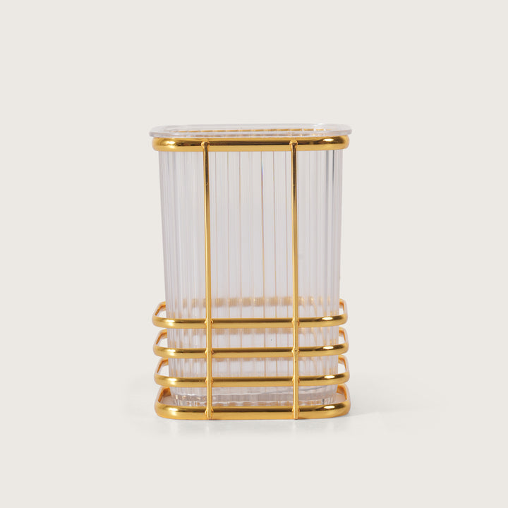 Square Cutlery Stand With Gold Finish