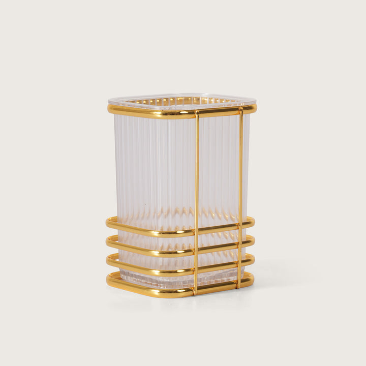 Square Cutlery Stand With Gold Finish