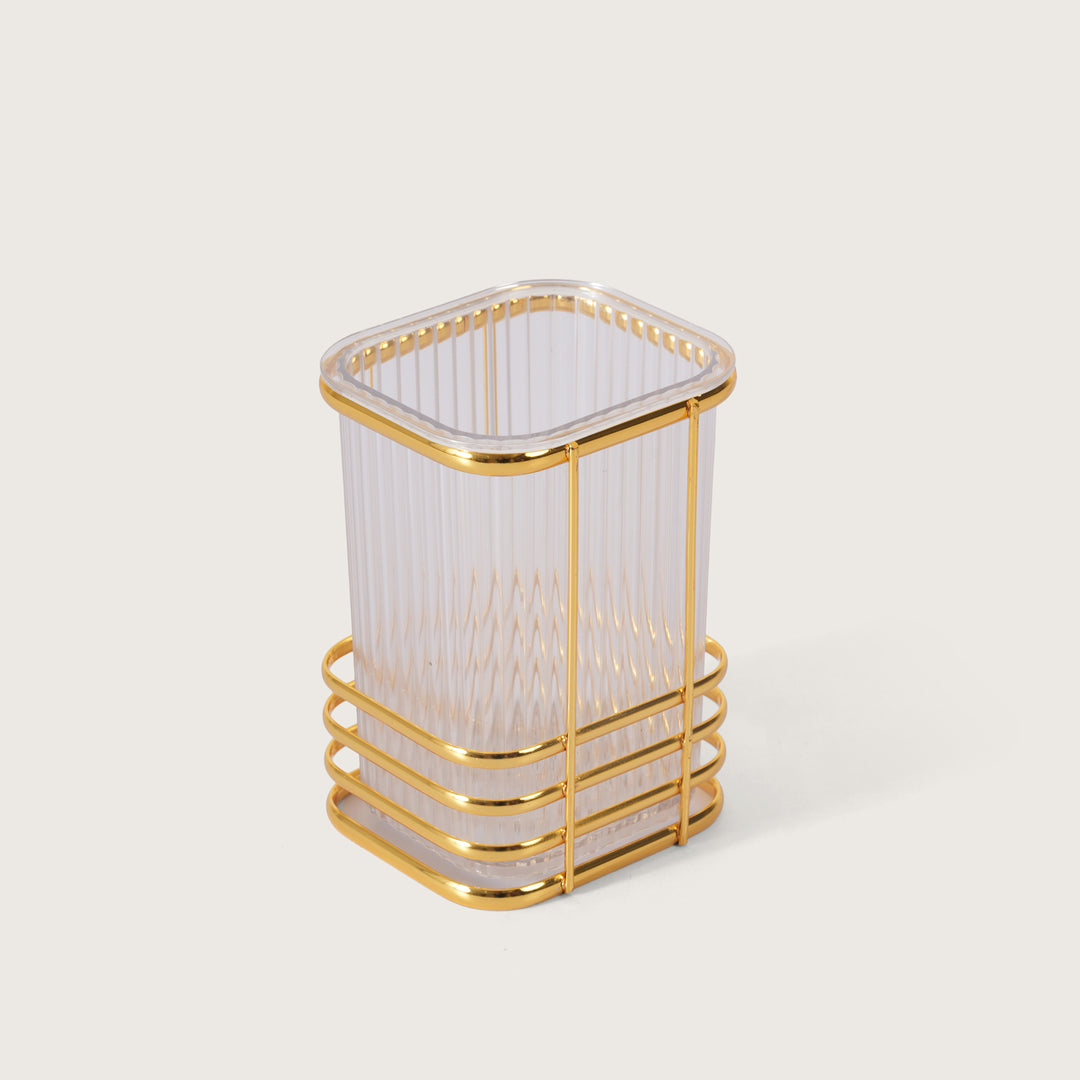 Square Cutlery Stand With Gold Finish