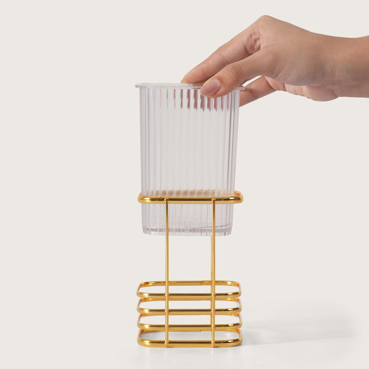 Square Cutlery Stand With Gold Finish