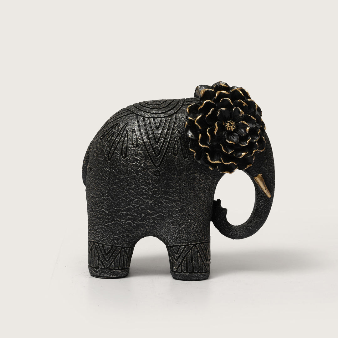 Textured Elephant Sculpture with Flower Headpiece