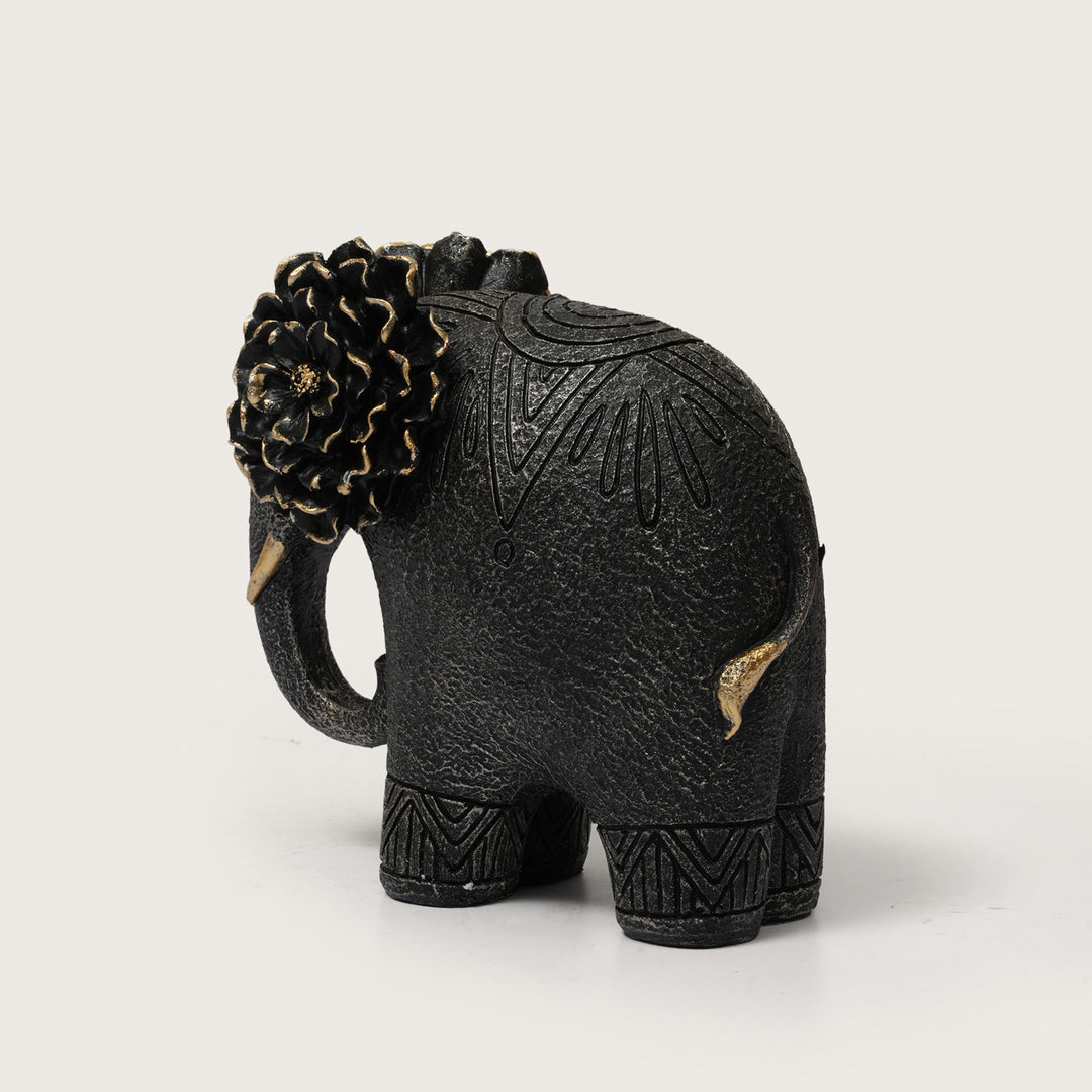 Textured Elephant Sculpture with Flower Headpiece