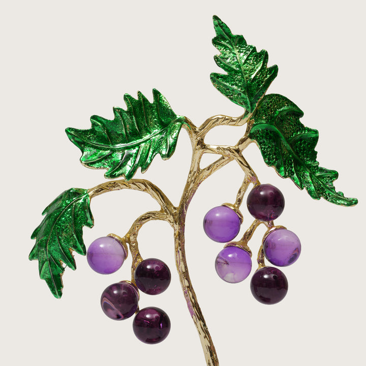 Crystal Grape Cluster with Green Leaves Showpiece