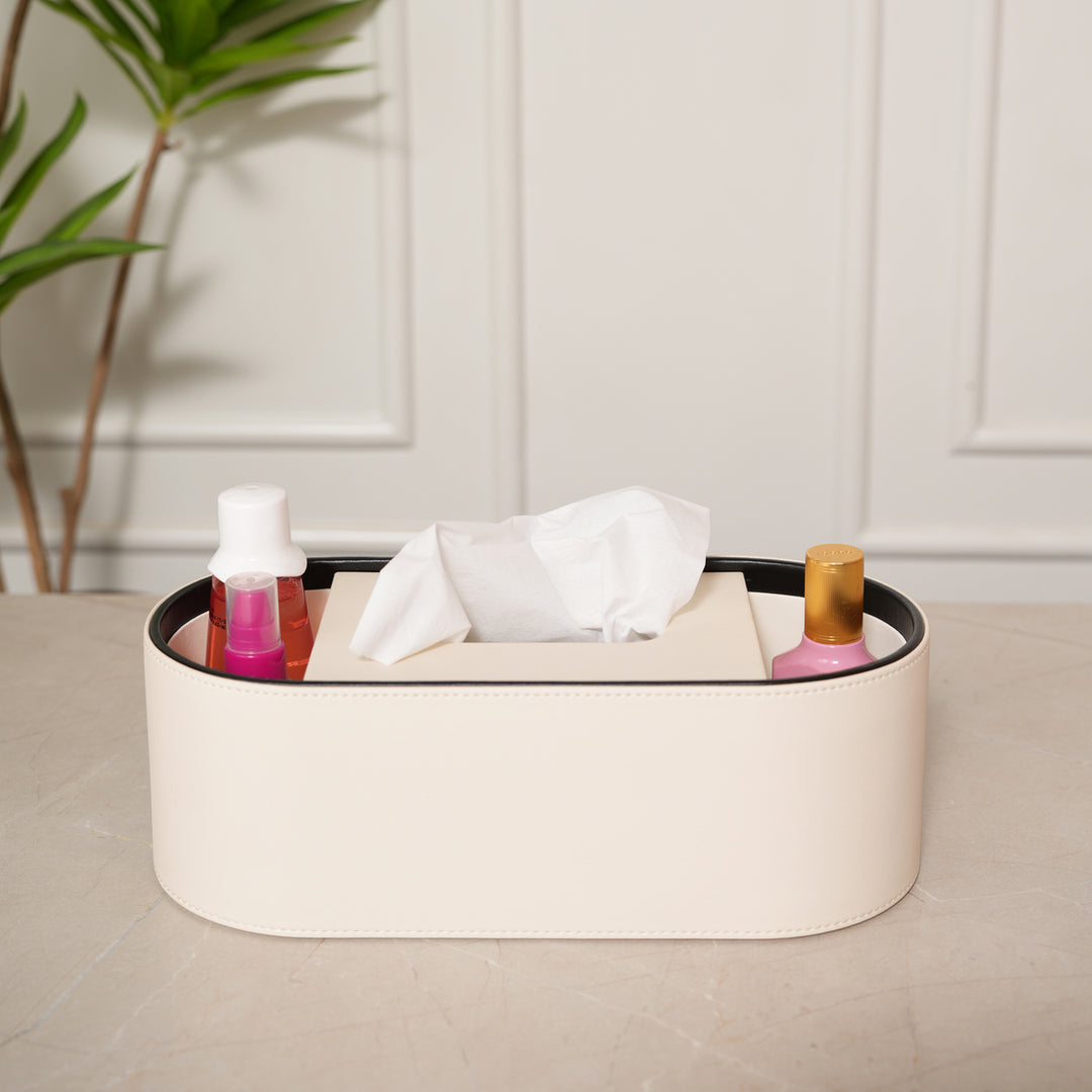 Tissue Box with Storage Organiser with Black Trim
