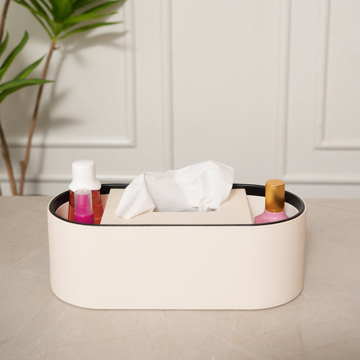 Tissue Box with Storage Organiser with Black Trim