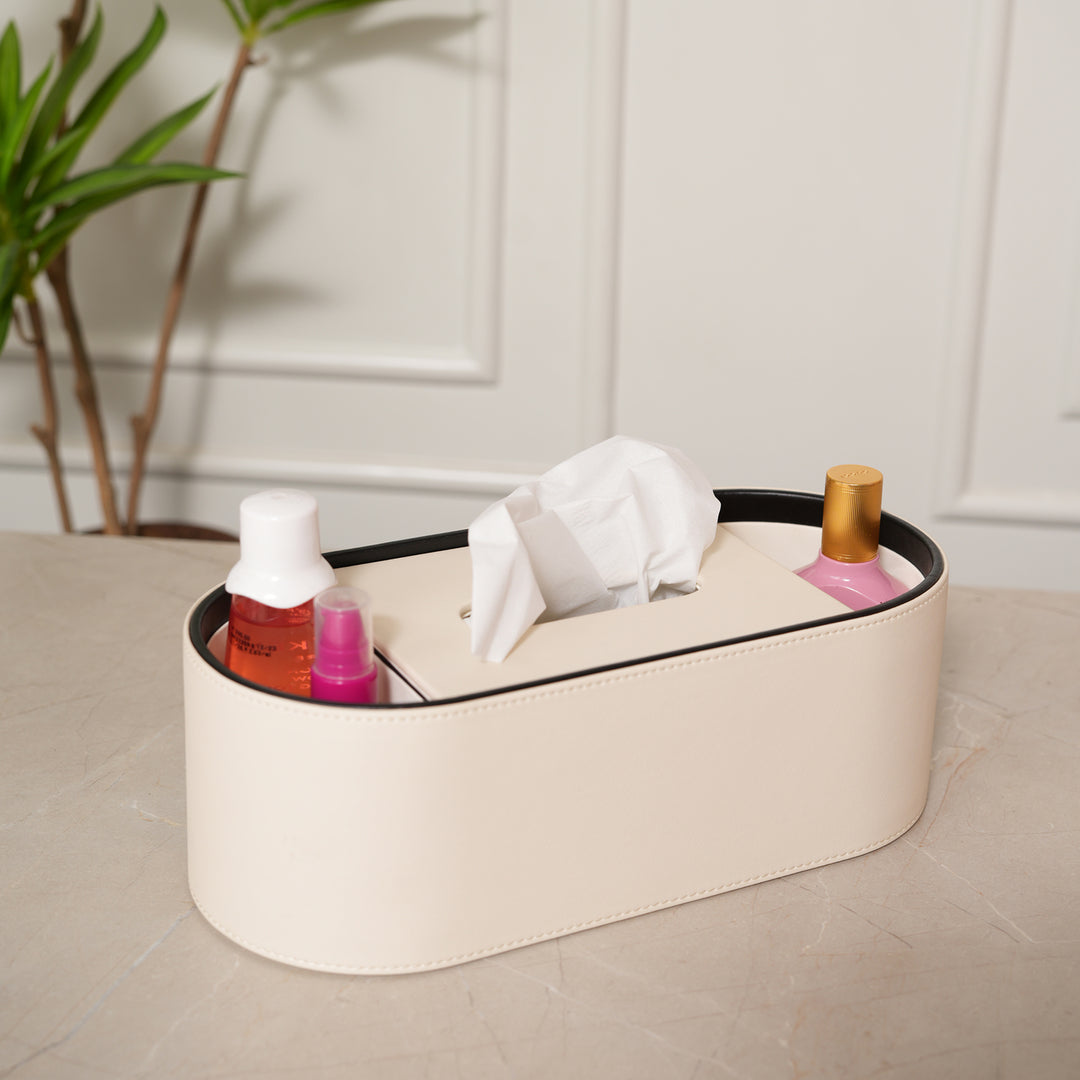Tissue Box with Storage Organiser with Black Trim