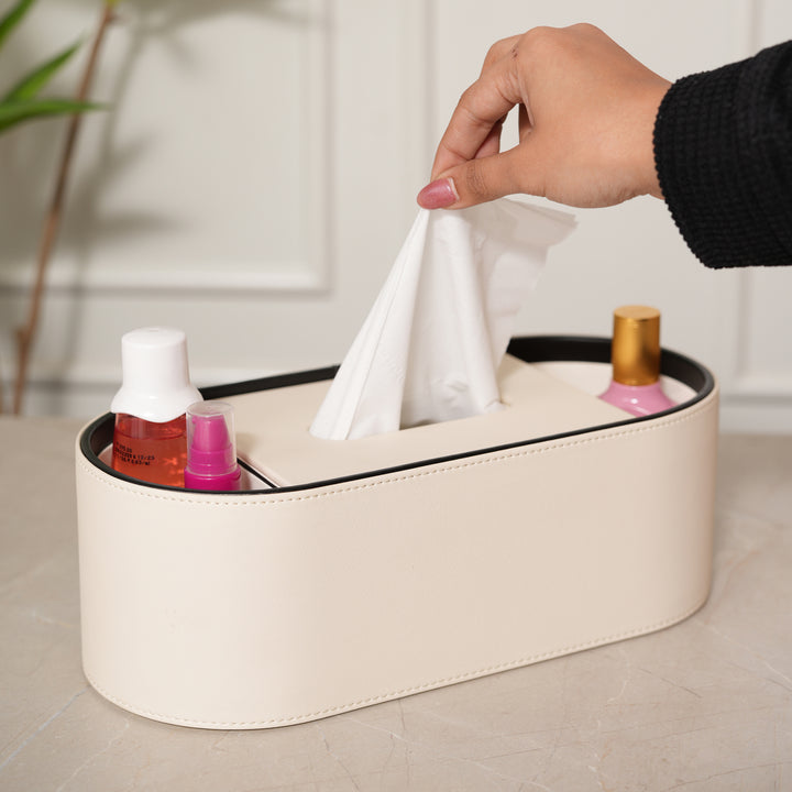 Tissue Box with Storage Organiser with Black Trim