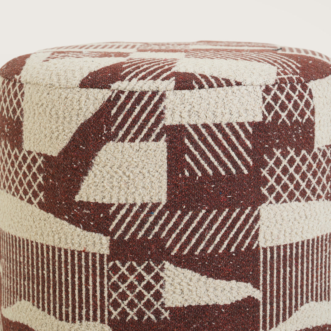 Pattern Printed Ottomans Footstools Burgundy & Cream