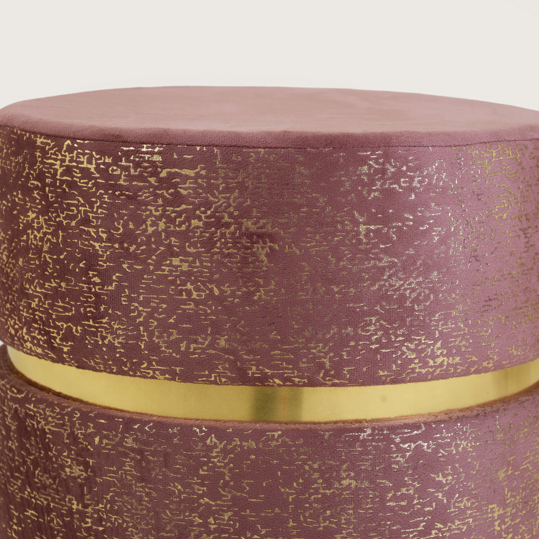 Luxury Accent Velvet Finish & Metallic Gold Detailing Ottomans Footstools | Pouffe | Pink
