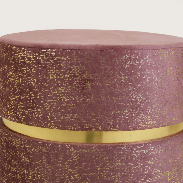 Luxury Accent Velvet Finish & Metallic Gold Detailing Ottomans Footstools | Pouffe | Pink