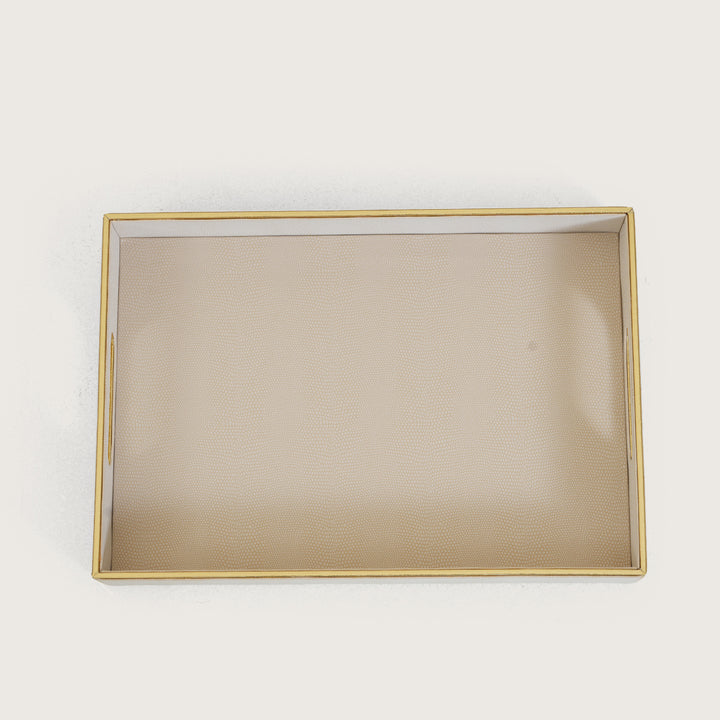 Leather Serving Tray with Gold Trim - Large