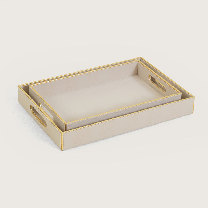 Leather Serving Tray with Gold Trim - Large