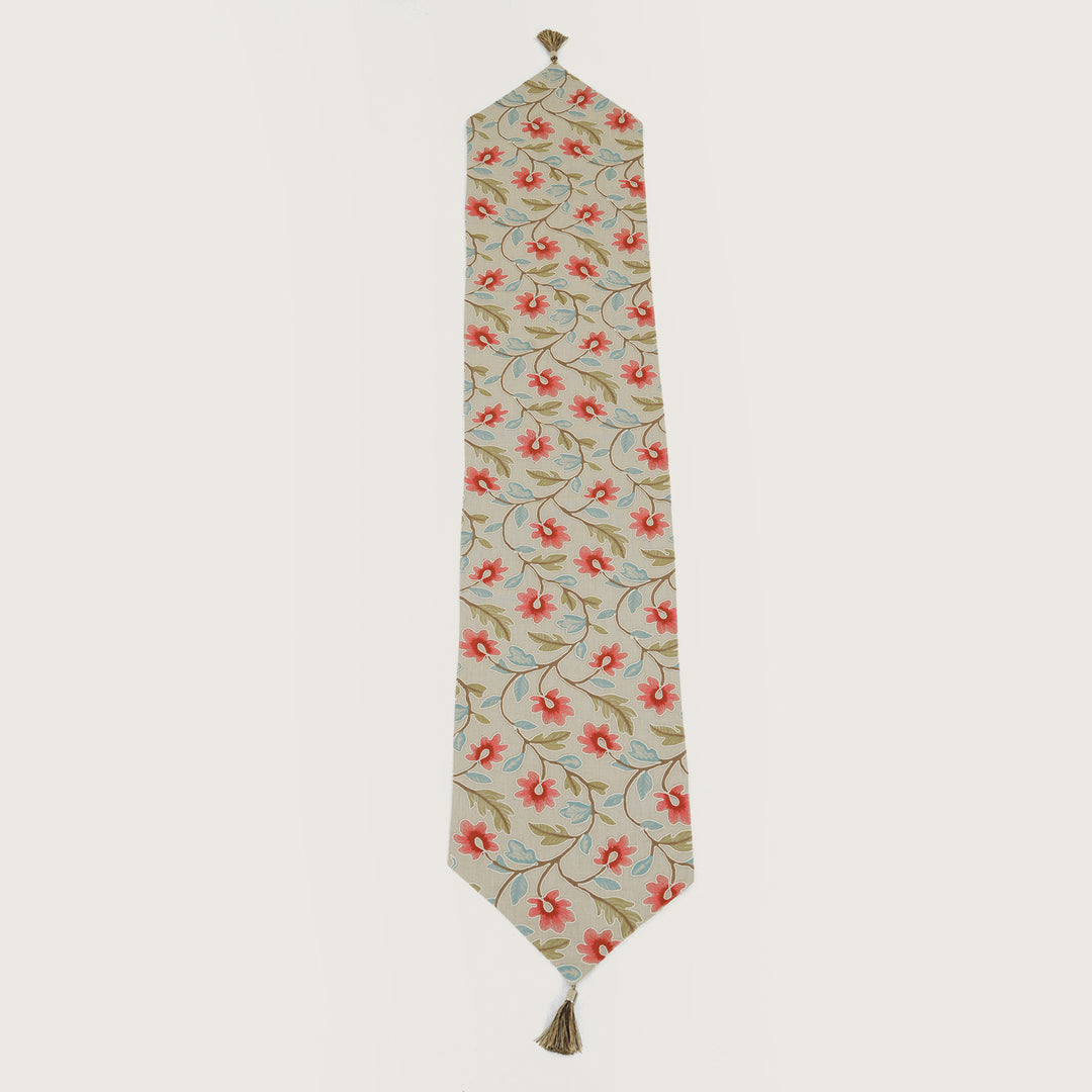 Decorative Table Runner with Tassels - Red Floral
