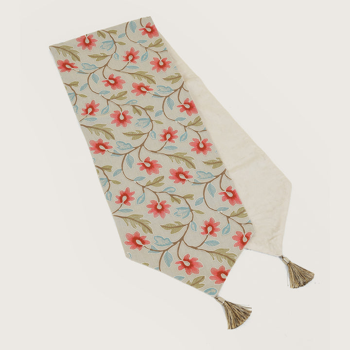 Decorative Table Runner with Tassels - Red Floral