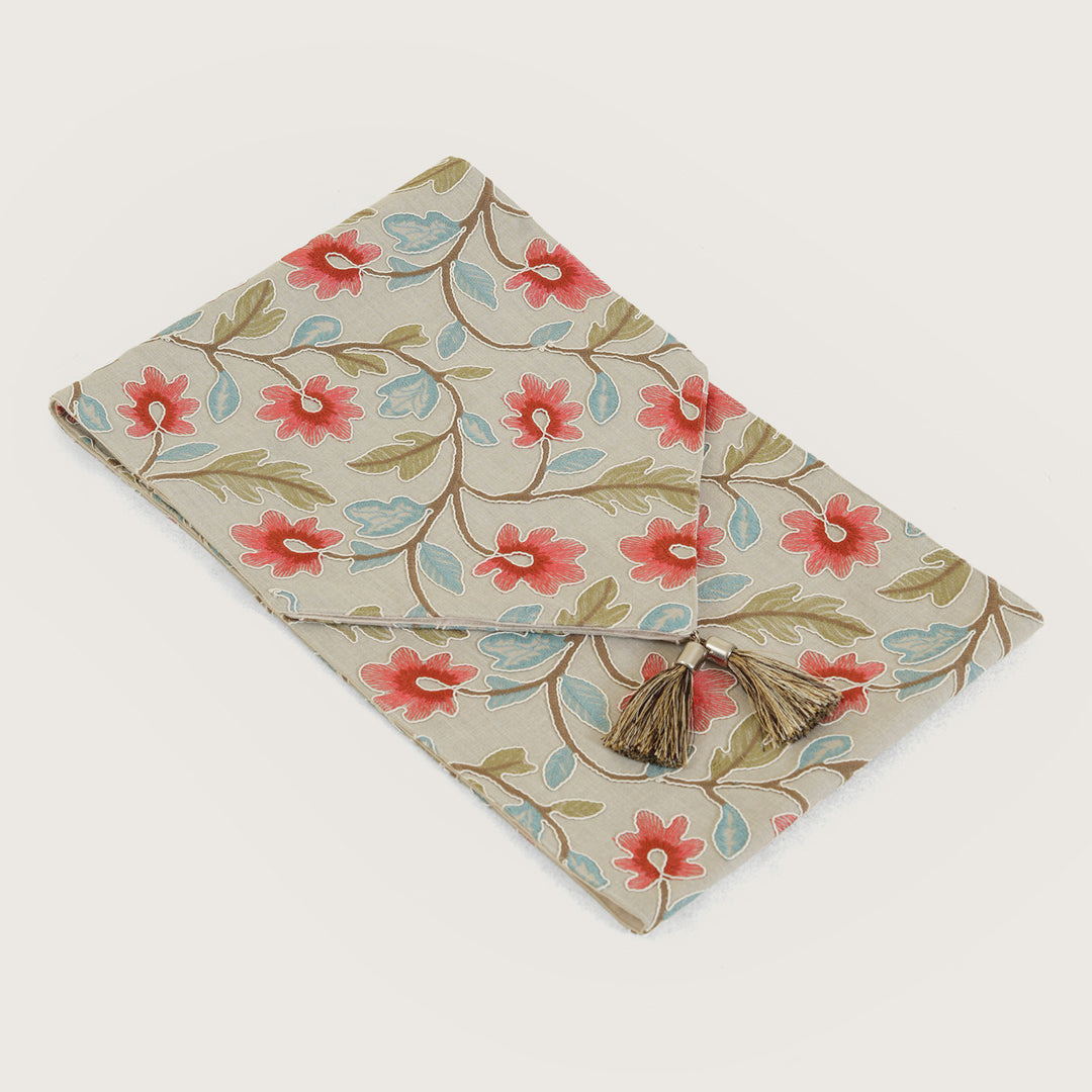Decorative Table Runner with Tassels - Red Floral
