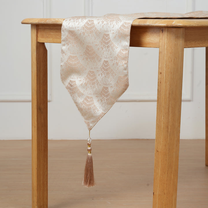 Decorative Table Runner with Tassels - Beige
