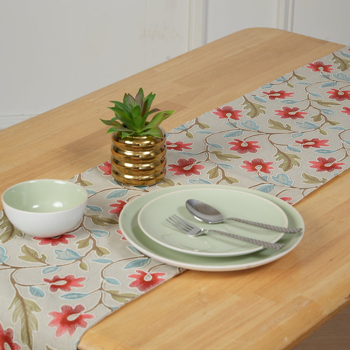 Decorative Table Runner with Tassels - Red Floral