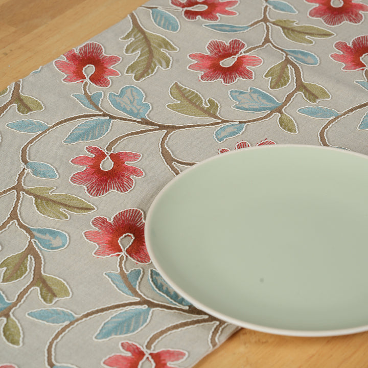 Decorative Table Runner with Tassels - Red Floral