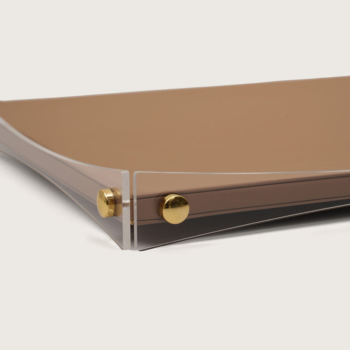 Premium Brown & Gold Serving Leather Tray - Medium