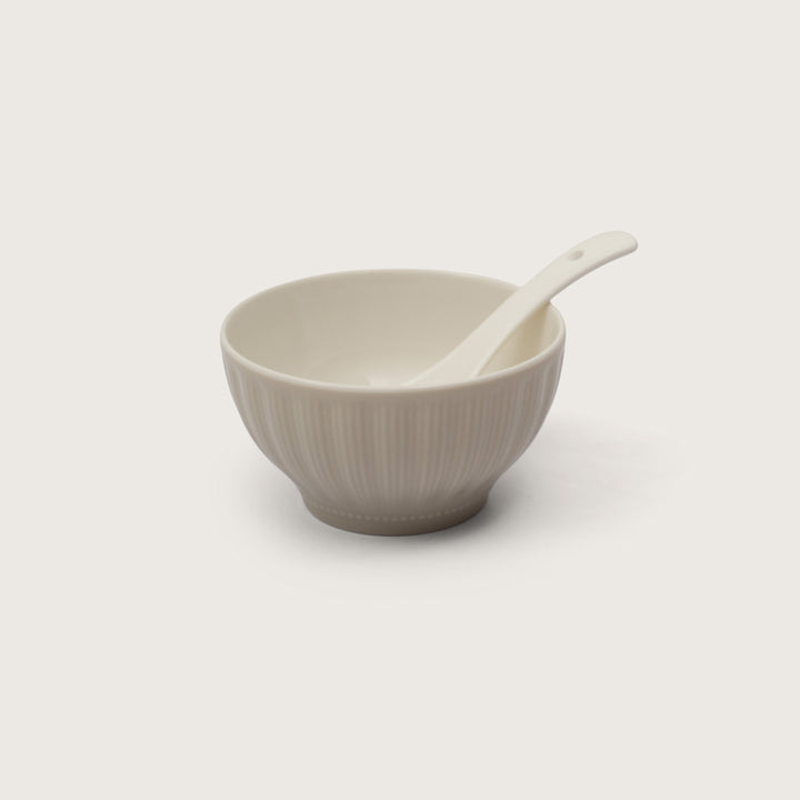 Ribbed Soup Bowls with Spoons: Set of 4