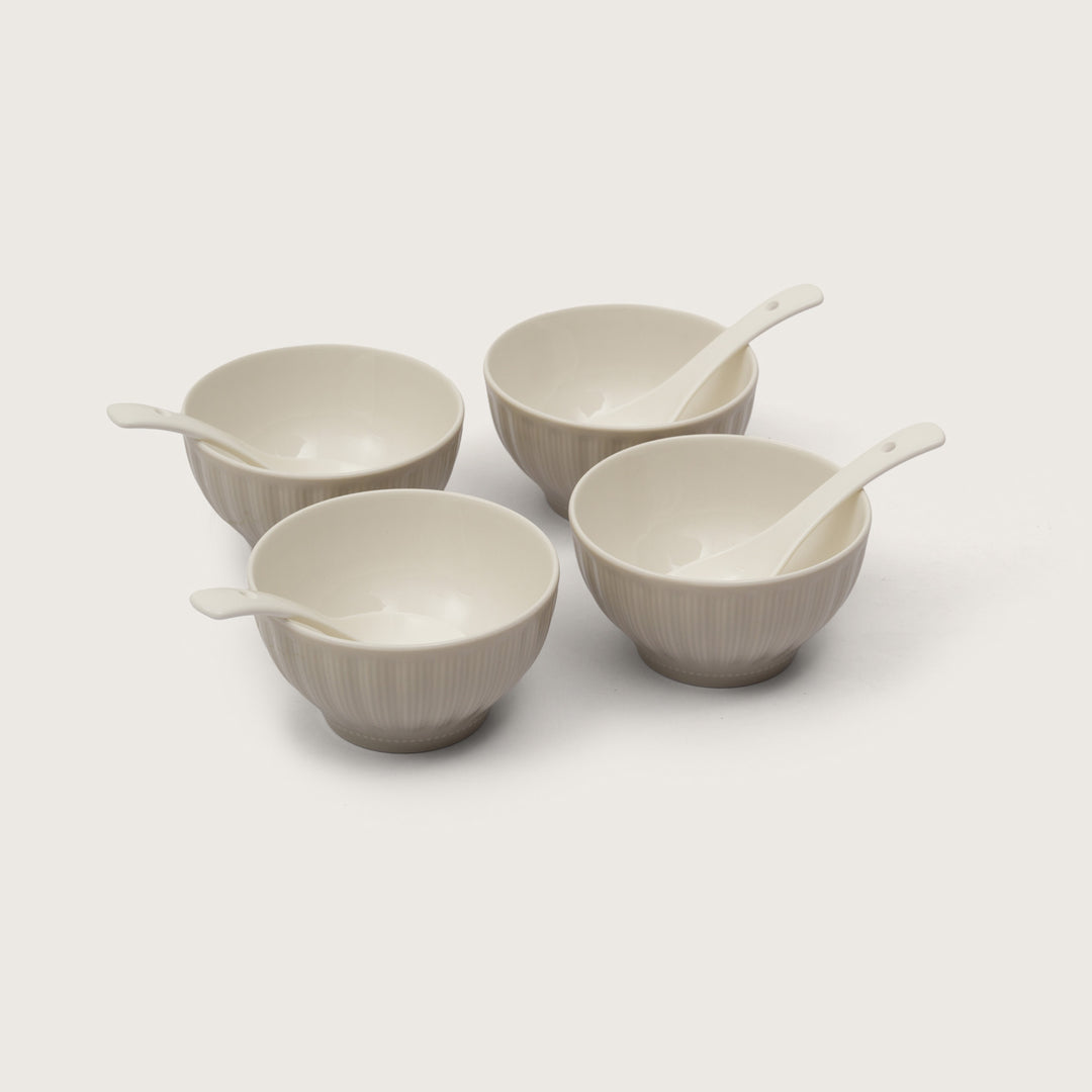 Ribbed Soup Bowls with Spoons: Set of 4