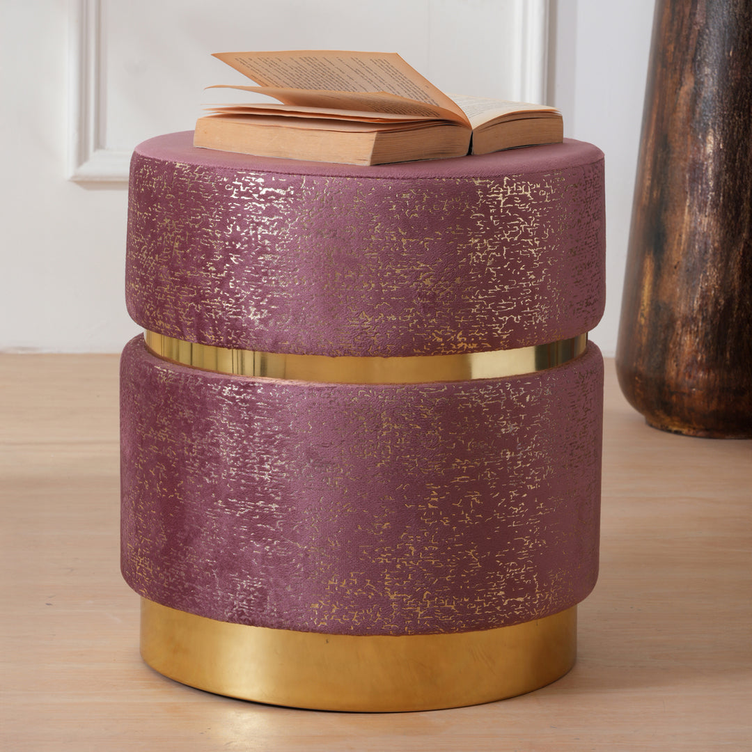 Luxury Accent Velvet Finish & Metallic Gold Detailing Ottomans Footstools | Pouffe | Pink