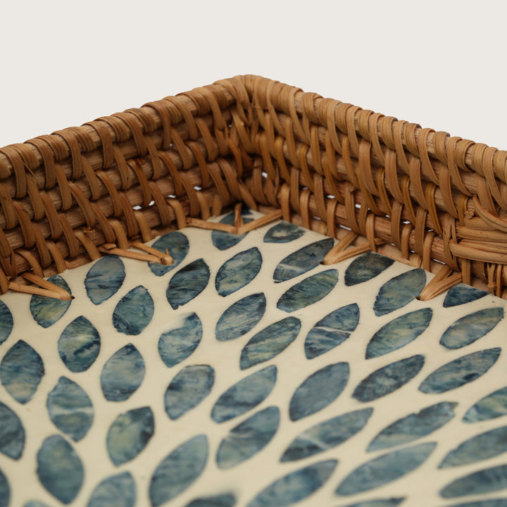 Rectangular Stone Art Tray with Blue Petal - Large