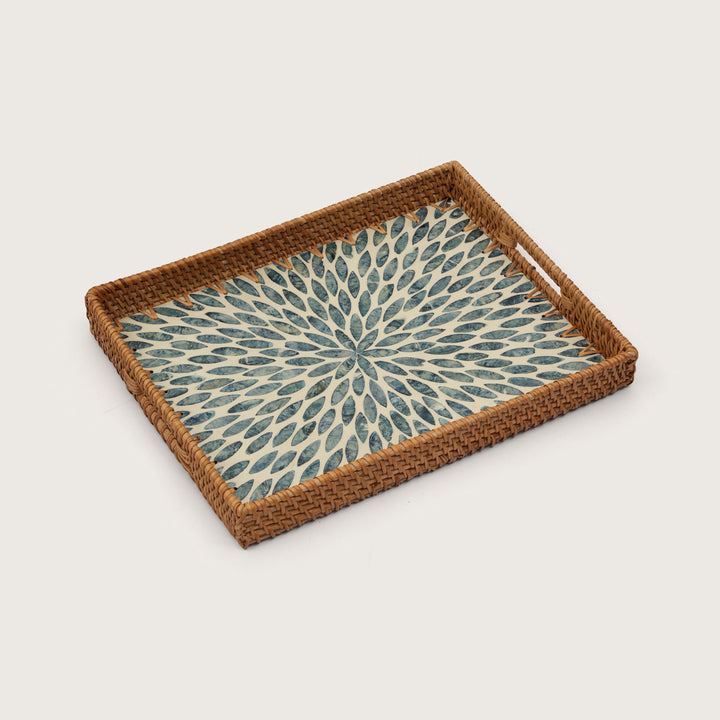 Rectangular Stone Art Tray with Blue Petal - Medium