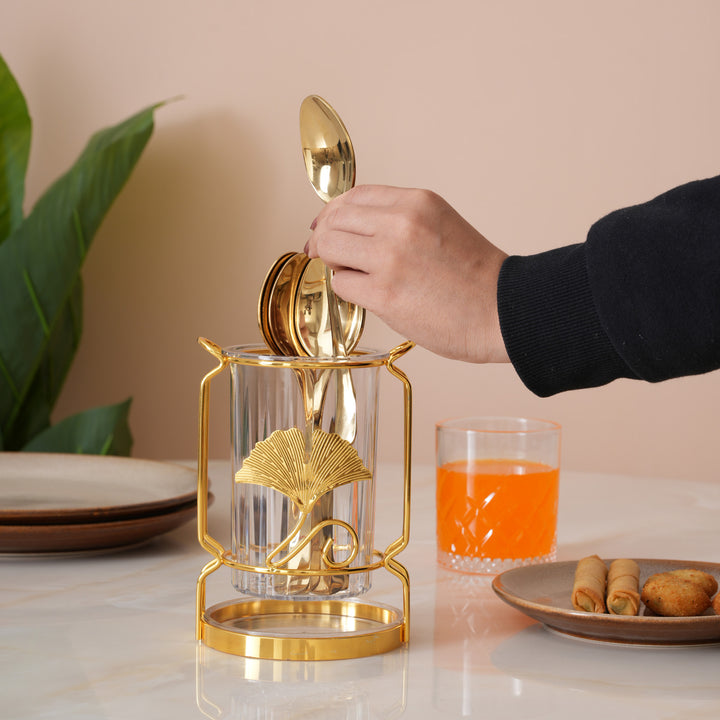Round Ginkgo Leaf Cutlery Holder