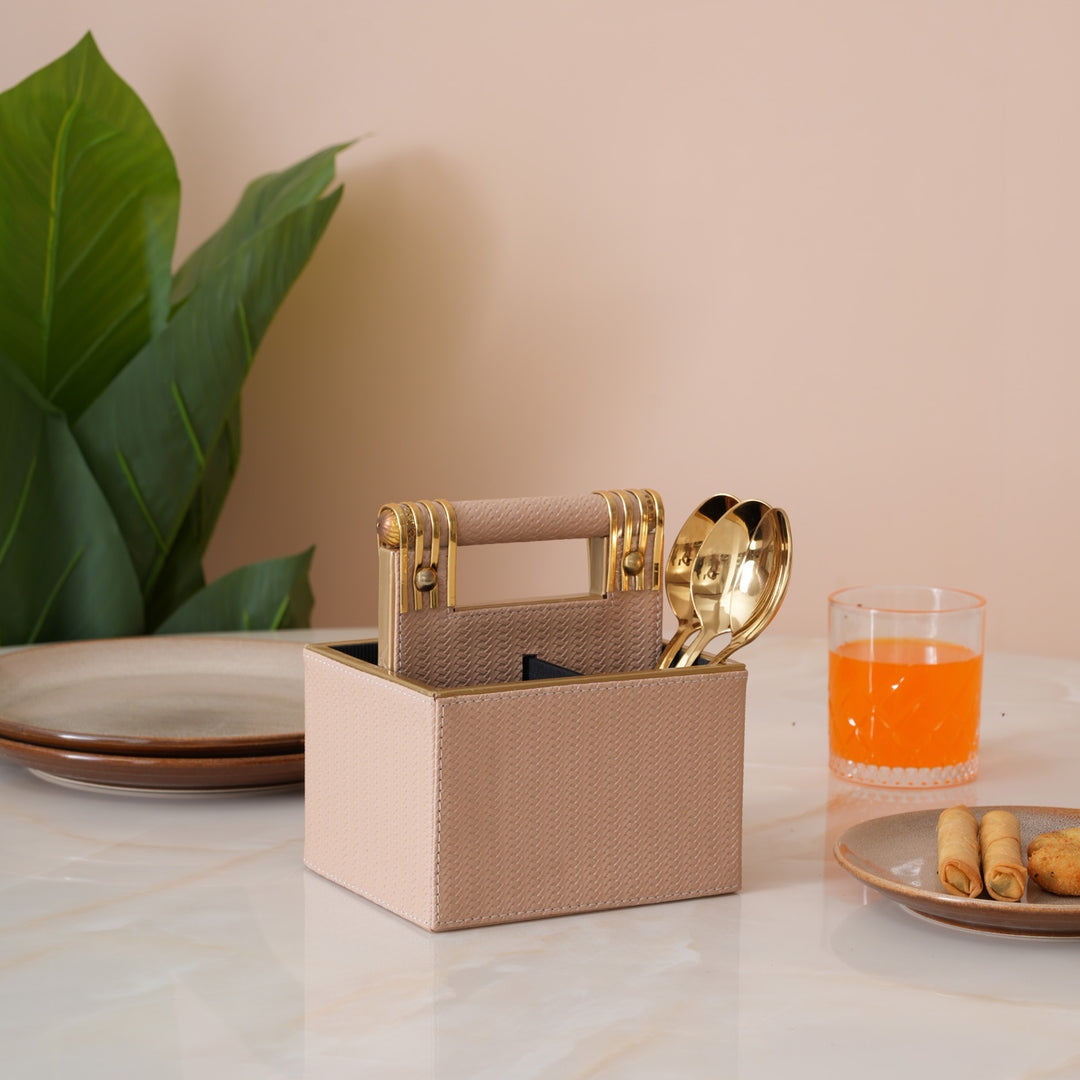 Leather Cutlery Stand With 4 Compartment