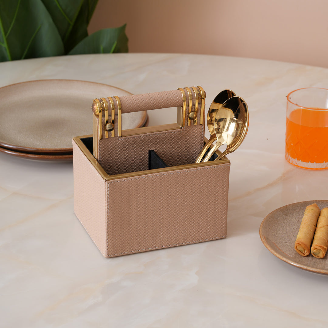 Leather Cutlery Stand With 4 Compartment