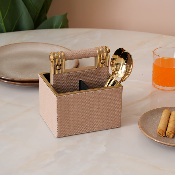 Leather Cutlery Stand With 4 Compartment