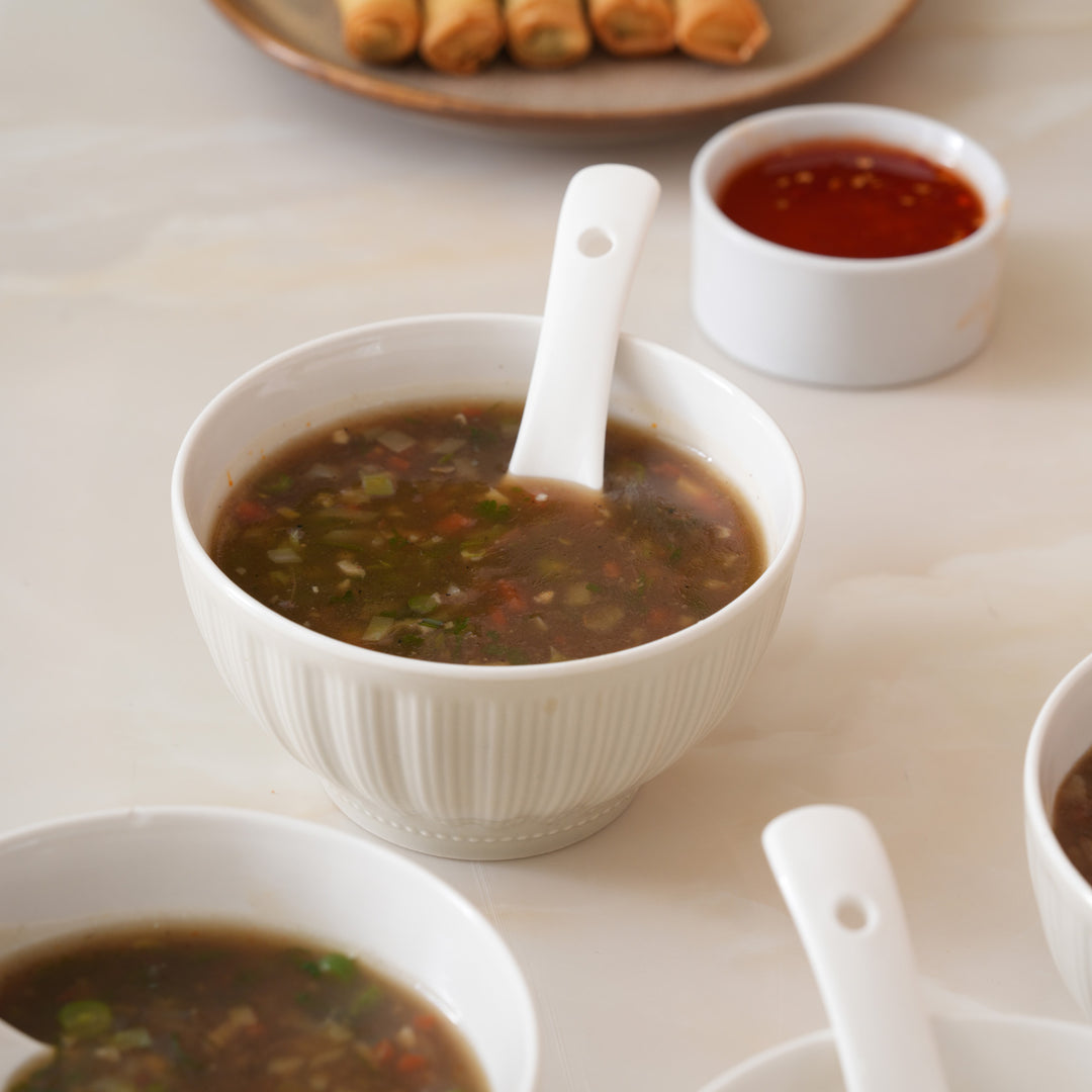 Ribbed Soup Bowls with Spoons: Set of 4