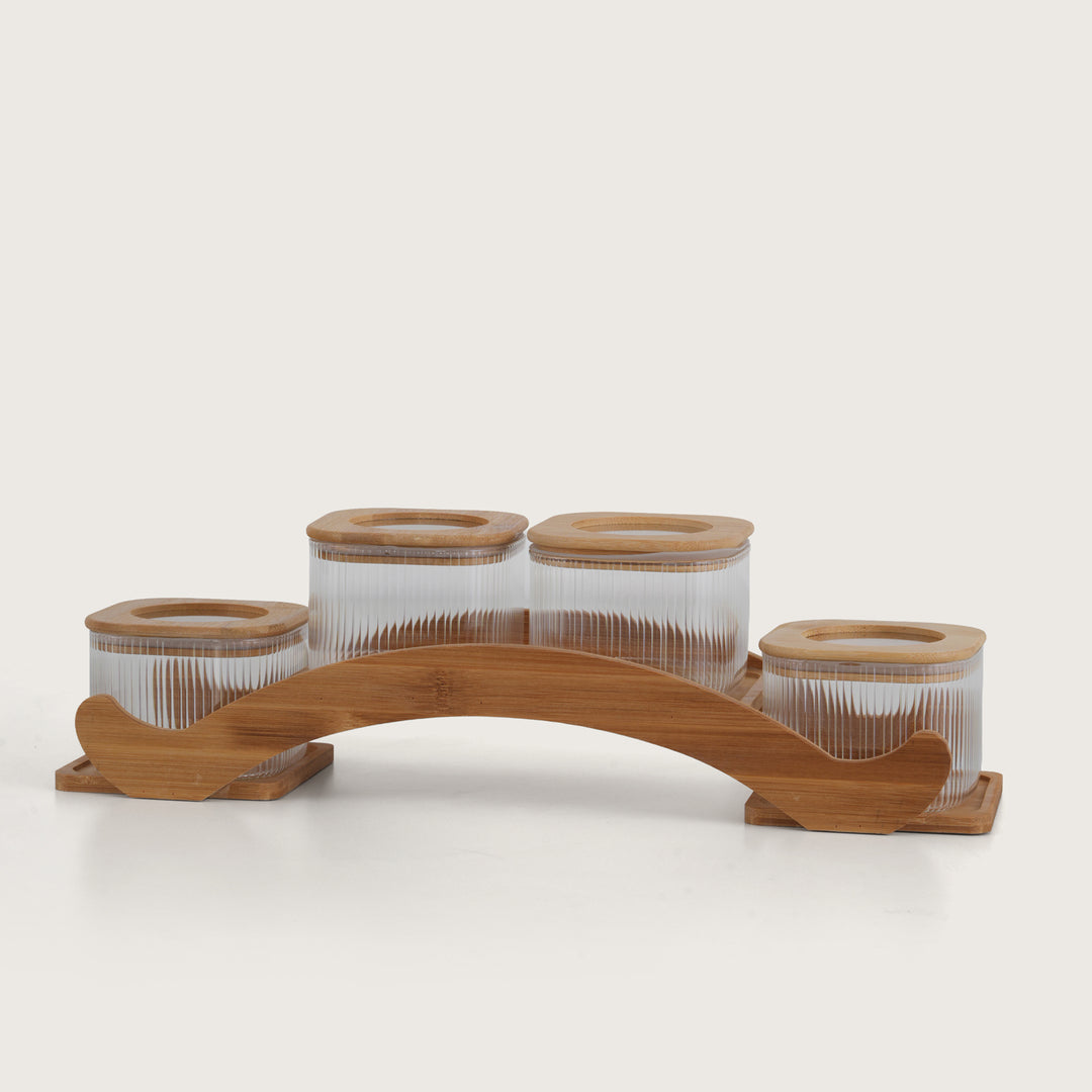 Ribbed Jars With Bridge Arc Stand - Set of 5