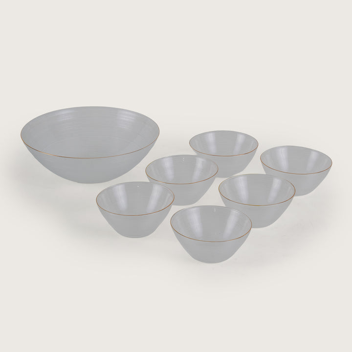 Polished Glass Serving Bowl + 6 Dal Bowls Set