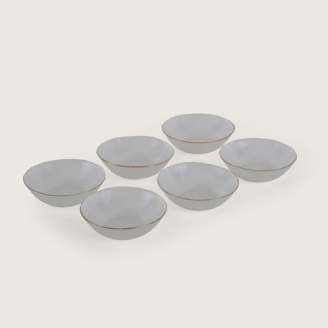 Scalloped Glass Serving Bowl + 6 Dal Bowls Set