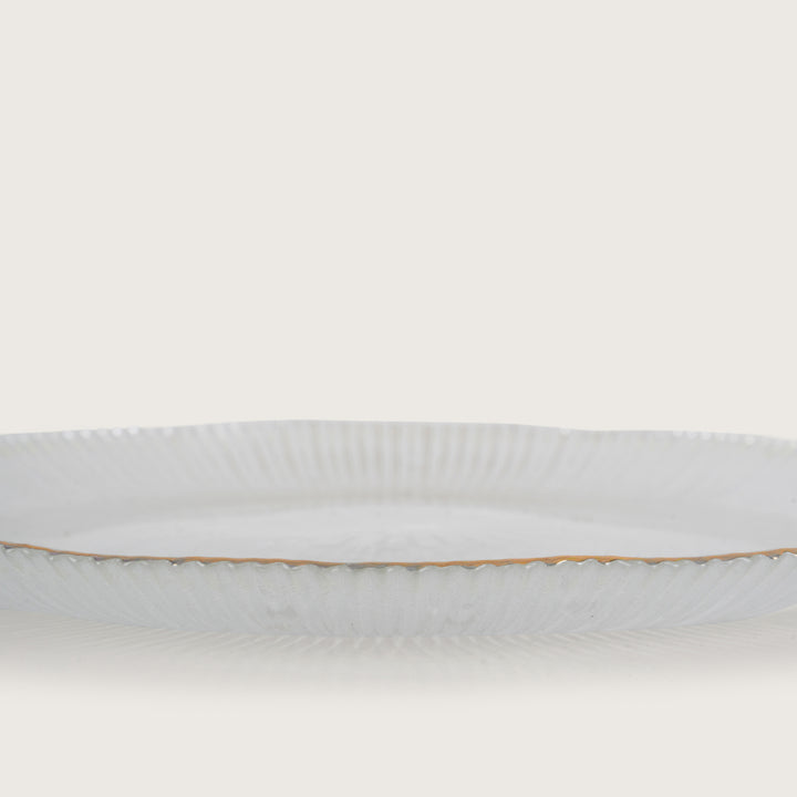Scalloped Glass Platter + 6 Quarter Plates Set