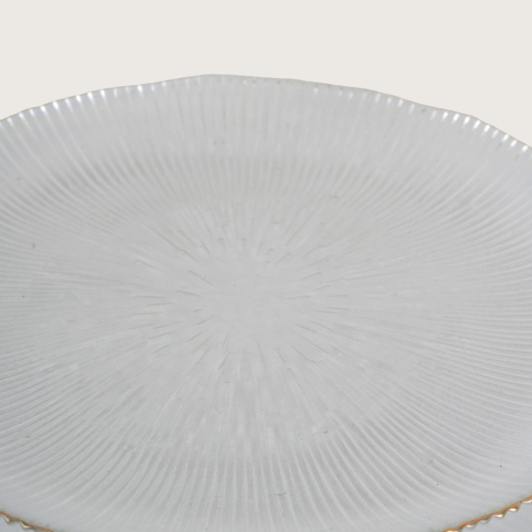Scalloped Glass Platter + 6 Quarter Plates Set