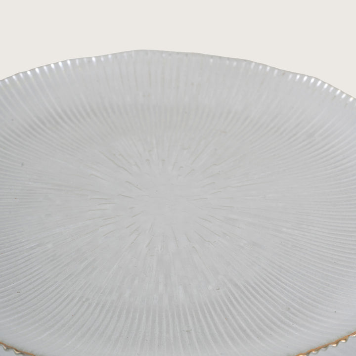 Scalloped Glass Platter + 6 Quarter Plates Set