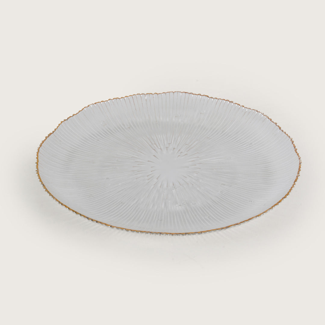Scalloped Glass Platter + 6 Quarter Plates Set
