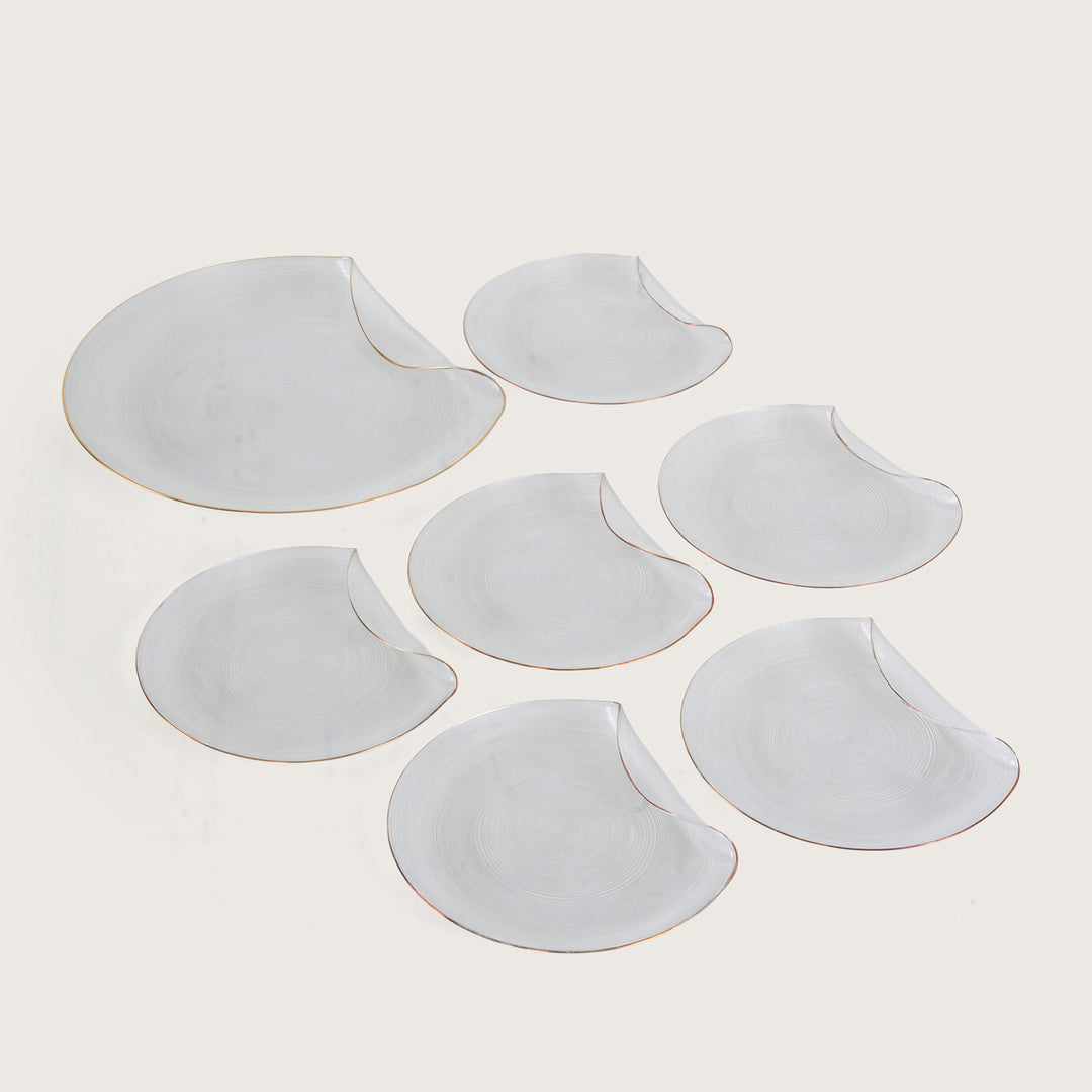 Curved Glass Snack Platter + 6 Quarter Plates Set
