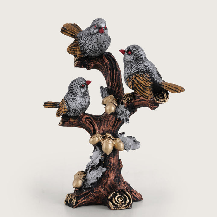 Trio of Rustic Birds on Gilded Branch - Silver