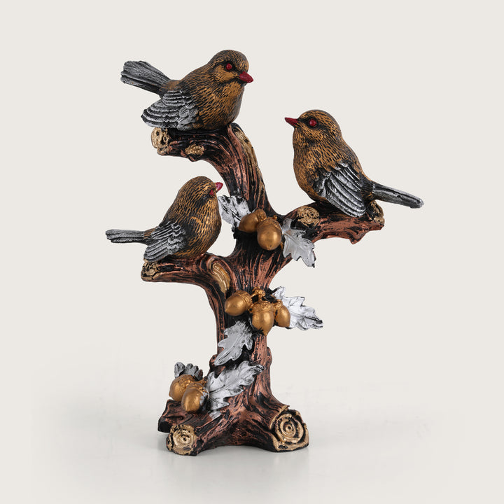 Trio of Rustic Birds on Gilded Branch - Rustic