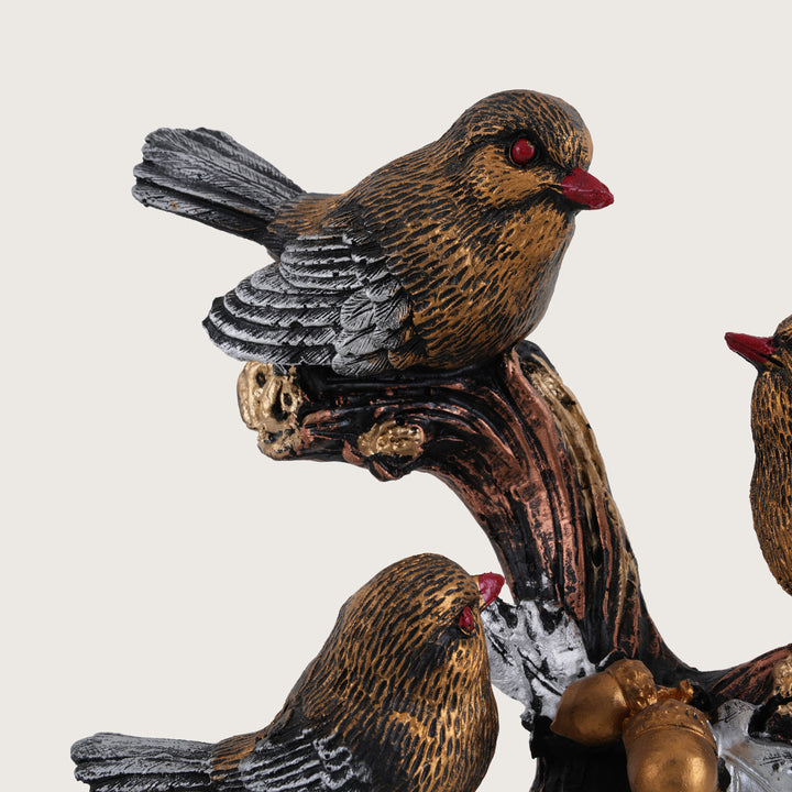Trio of Rustic Birds on Gilded Branch - Rustic
