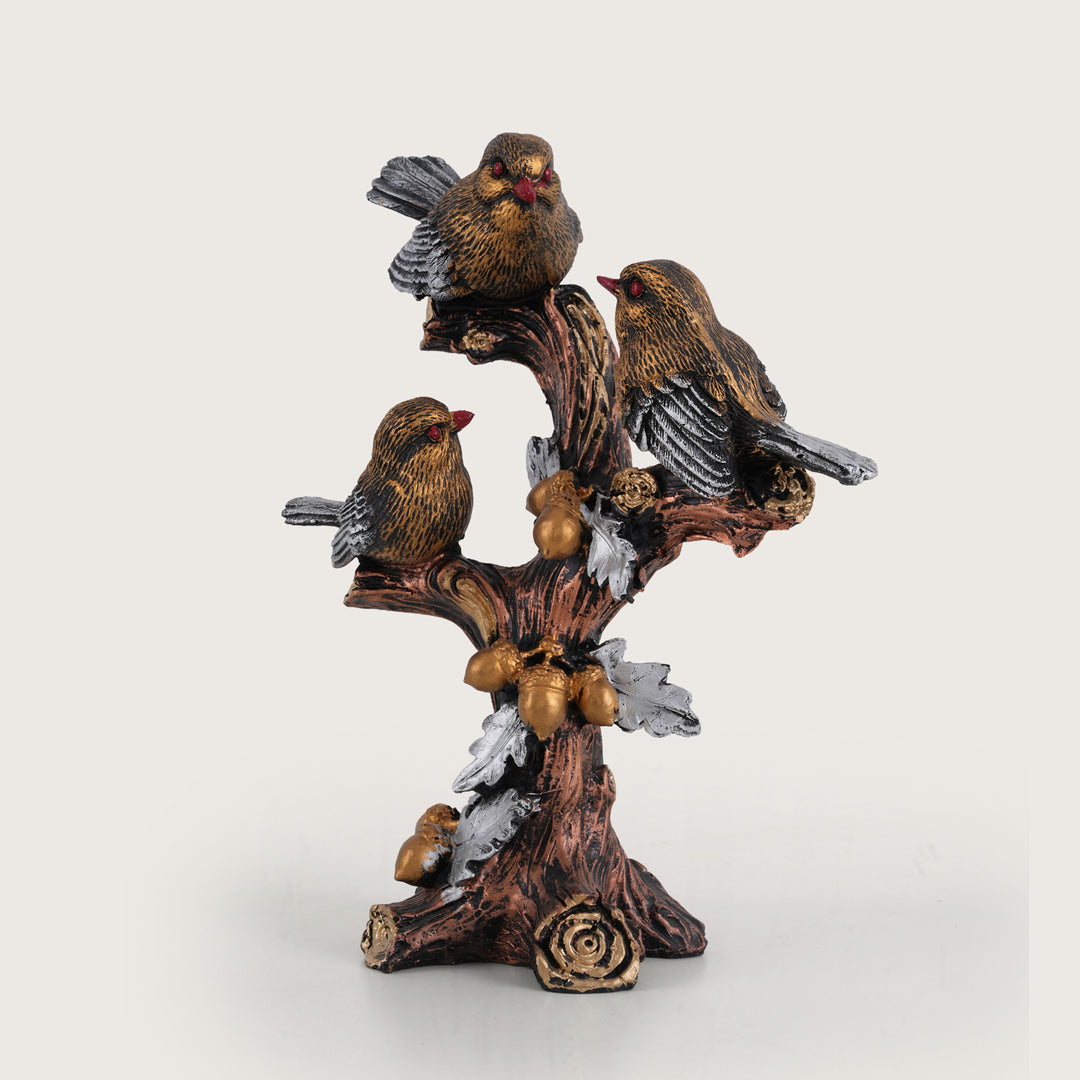 Trio of Rustic Birds on Gilded Branch - Rustic